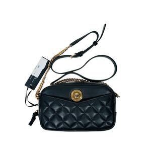 Versace La Medusa Quilted Lambskin Leather Small Crossbody Camera Bag Black NWT